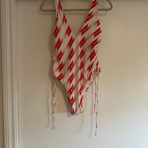 Red and White Patterned Swimsuit